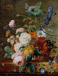 van huysum jan flowers painting basket vase oil butterflies paintings fruit reproduction flower artists still artist undated topofart dutch louvre